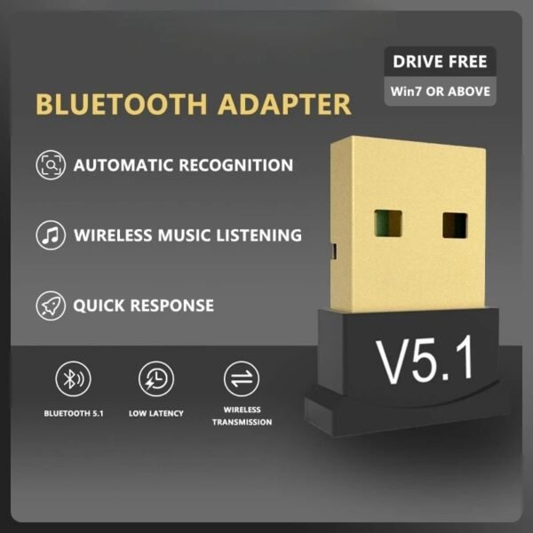 USB 5.1 Wireless Bluetooth Adapter USB Dongle for PC & Laptop | Multi-Device Audio Receiver/Transmitter, Plug & Play, Gold-Plated, Low Energy device. - Image 8