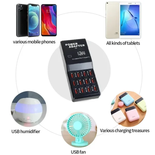 12 Port USB Charging Station Power Socket Multi-Port Fast Wall Charger, Multi-Port Charger Hub Home Office Phone Adapter - Image 2