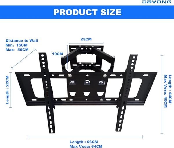 Full Motion Tv Wall Mount Stand Bracket for 32"-70" LCD/LED TVs – 180° Rotation 15° Tilt
