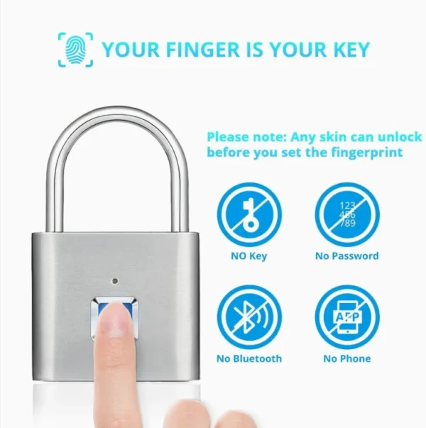 Fingerprint Padlock,AICase Ultra Light One Touch Open Fingerprint Lock with USB Charging for Gym, Sports, School Employee Locker, etc. - Image 4