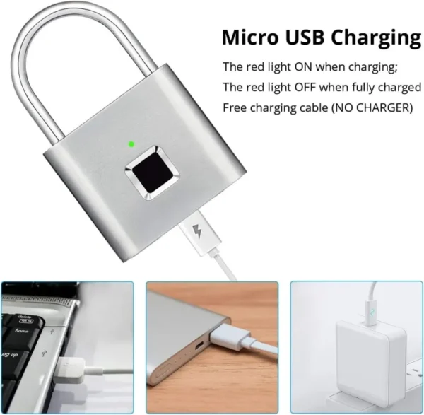 Fingerprint Padlock,AICase Ultra Light One Touch Open Fingerprint Lock with USB Charging for Gym, Sports, School Employee Locker, etc. - Image 3