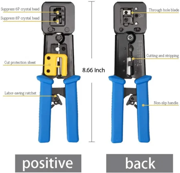 RJ45 Cat5 Cat5e Cat6 Crimp Tool Kit Pass Through Crimping, Ethernet Crimper Network Tool for Pass Through and Legacy Connector - Image 2