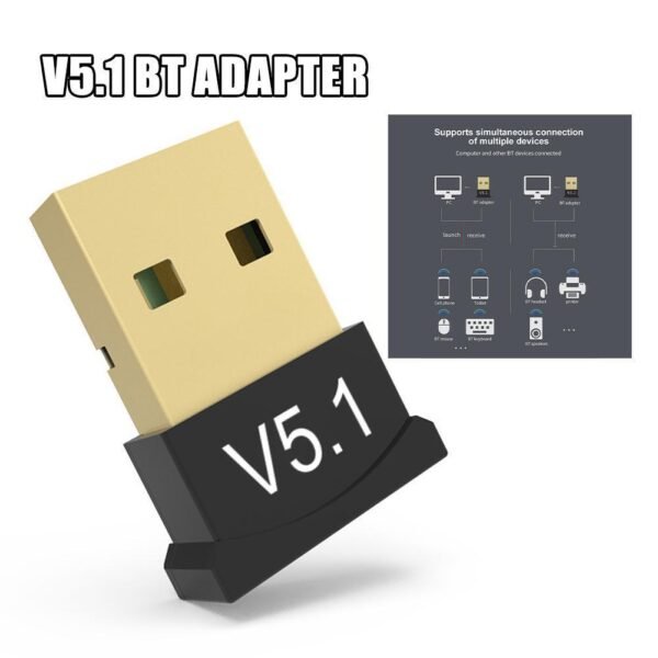 USB 5.1 Wireless Bluetooth Adapter USB Dongle for PC & Laptop | Multi-Device Audio Receiver/Transmitter, Plug & Play, Gold-Plated, Low Energy device. - Image 5