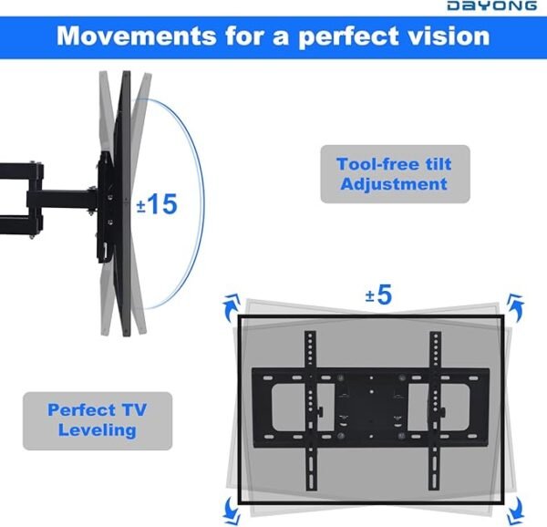 Full Motion Tv Wall Mount Stand Bracket for 32"-70" LCD/LED TVs – 180° Rotation 15° Tilt - Image 4