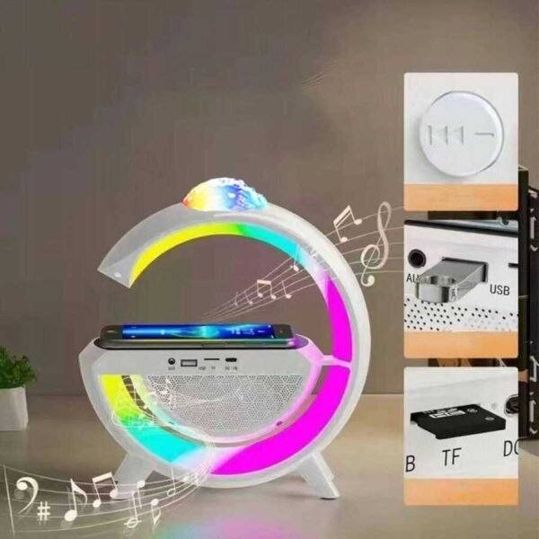 Wireless Bluetooth Audio G2388A LED Lights Lamp with Type-C charging and Wireless Charger With DISCO Lights on Top - Image 2
