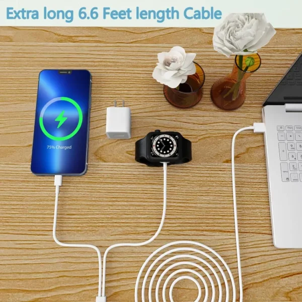2 in 1 iPhone and Watch Charger Cable (1m) Magnetic iWatch Charging Cable with USB Wall Charger Travel Plug for Apple Watch Series 9/8/7/6/SE/5/4/3/2/1 & iPhone 14/13/12/11/Pro/Max/X - Image 3