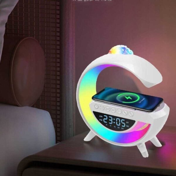 Wireless Bluetooth Audio G2388A LED Lights Lamp with Type-C charging and Wireless Charger With DISCO Lights on Top - Image 4