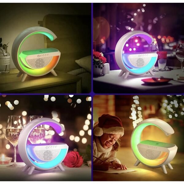 Wireless Bluetooth Audio G2388A LED Lights Lamp with Type-C charging and Wireless Charger With DISCO Lights on Top - Image 5