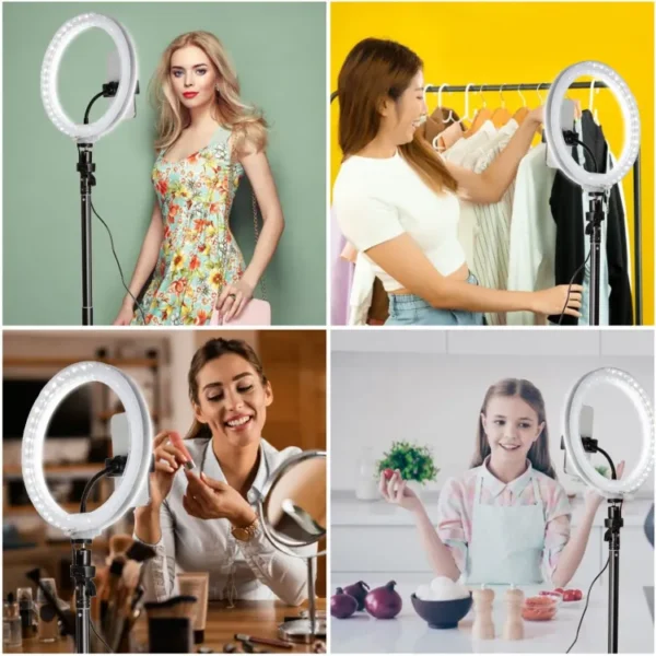 Round Ring Light | RDB Multi color and modes Diamond Crystal Lamp Ring and simple ring | Dual side Transparent multi colors light multiple mode RGB Ring light | Stand is not included - Image 3