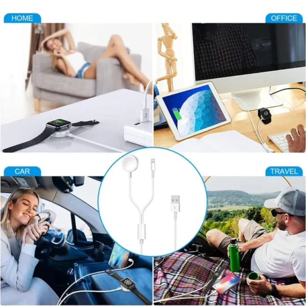 2 in 1 iPhone and Watch Charger Cable (1m) Magnetic iWatch Charging Cable with USB Wall Charger Travel Plug for Apple Watch Series 9/8/7/6/SE/5/4/3/2/1 & iPhone 14/13/12/11/Pro/Max/X - Image 6