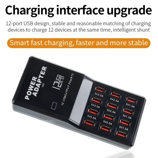 12 Port USB Charging Station Power Socket Multi-Port Fast Wall Charger, Multi-Port Charger Hub Home Office Phone Adapter - Image 3