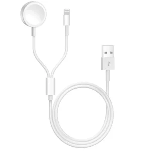 2 in 1 iPhone and Watch Charger Cable (1m) Magnetic iWatch Charging Cable with USB Wall Charger Travel Plug for Apple Watch Series 9/8/7/6/SE/5/4/3/2/1 & iPhone 14/13/12/11/Pro/Max/X