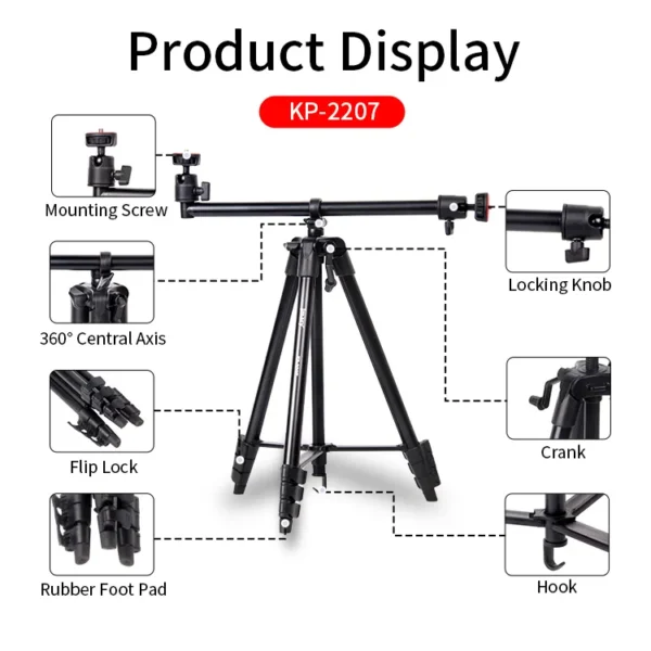 Jamry Tripod Stand model:KP-2207 Horizontal Tripod Stand With 360 Adjustable Ball Head Multifunctional Load: 1.5kg \ 3.3Ibs - Image 3