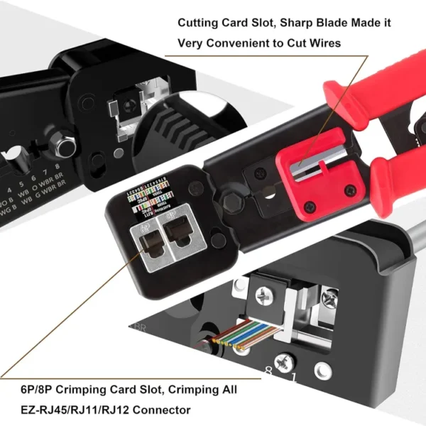 RJ45 Cat5 Cat5e Cat6 Crimp Tool Kit Pass Through Crimping, Ethernet Crimper Network Tool for Pass Through and Legacy Connector - Image 3