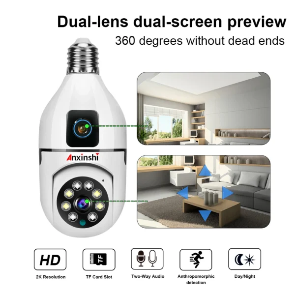 1080P HD 2mp +2mp 4mp digital Dual Lens security Camera double view v380pro app Day and night vision Two Ways Audio Color Night Vision Smart Home Security Wireless WIFI Indoor outdoor Camera - Image 4
