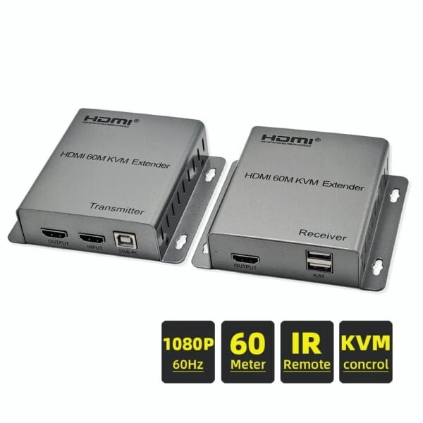HDMI 60M KVM Extender HDMI USB extender over cat5e/6 1080P 4K USB HDMI KVM extender splitter with HDMI loop for mouse keyboard