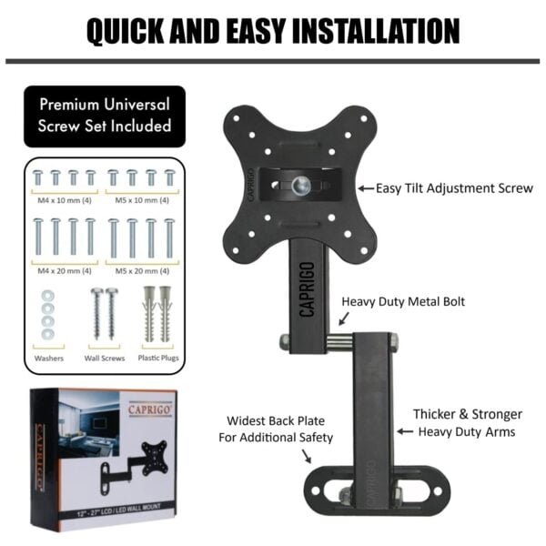 Heavy Duty TV Wall Mount Stand for 12 to 27 Inch LED/LCD/Monitor Screen’s, Full Motion Rotatable Universal TV & Monitor Wall Mount Bracket with... - Image 8