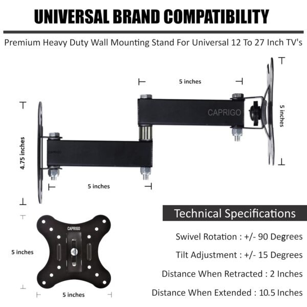 Heavy Duty TV Wall Mount Stand for 12 to 27 Inch LED/LCD/Monitor Screen’s, Full Motion Rotatable Universal TV & Monitor Wall Mount Bracket with... - Image 5