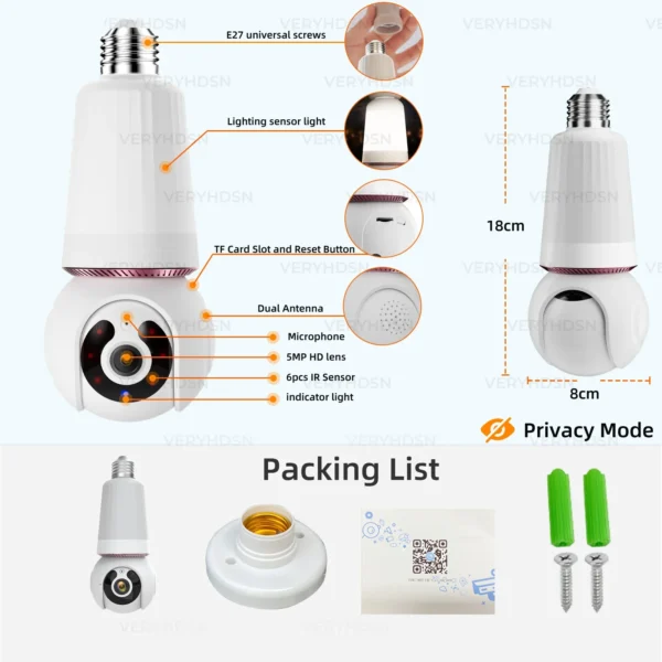Home Indoor Wifi Wireless Camera with light bulb Two Way Audio 1080P Night Vision Network Video Light Bulb Camera 2MP - Image 3