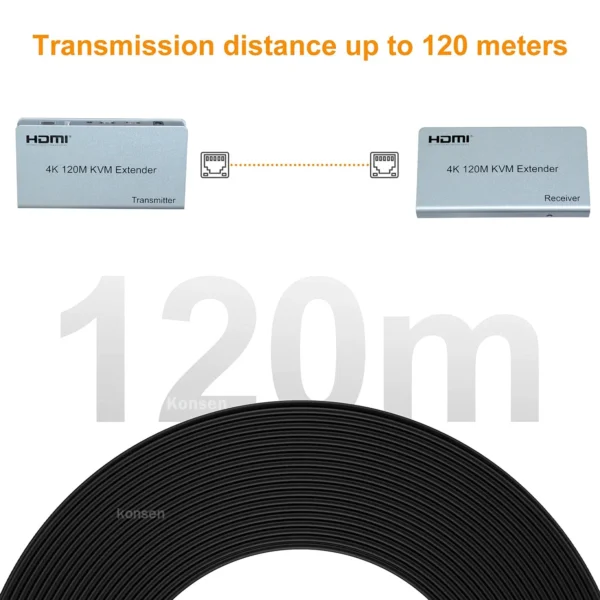 4K 120M HDMI KVM Extender over Cat5e/6 cable HDMI USB Ethernet Extender Transmit with Loop out IR Control Support Mouse Keyboard - Image 11