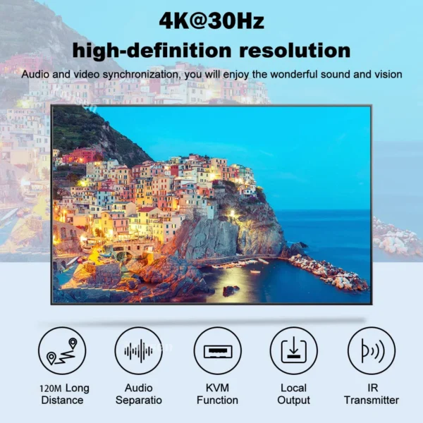 4K 120M HDMI KVM Extender over Cat5e/6 cable HDMI USB Ethernet Extender Transmit with Loop out IR Control Support Mouse Keyboard - Image 10