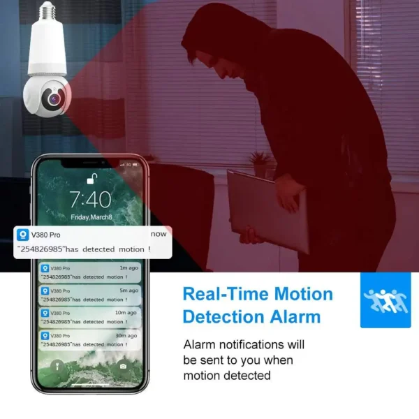 Home Indoor Wifi Wireless Camera with light bulb Two Way Audio 1080P Night Vision Network Video Light Bulb Camera 2MP - Image 9