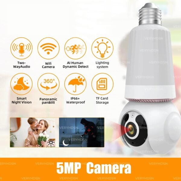 Home Indoor Wifi Wireless Camera with light bulb Two Way Audio 1080P Night Vision Network Video Light Bulb Camera 2MP - Image 2