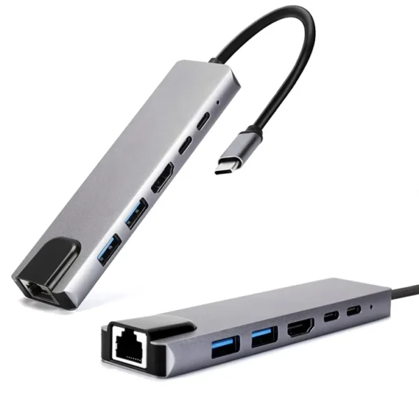 6-in-2 USB-C Hub: 4K HDMI, 2 USB Ports, 1 HDMI Port, PD Dock. Compatible with MacBook and other Type-C devices.