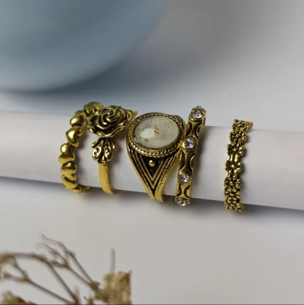 Elegant Hollow Flower Ring Set - Classic Vintage Style Stacking Rings for Women - Adjustable and Chic Fashion Jewelry - Perfect Wedding, Party, or Gift for Her - Image 3