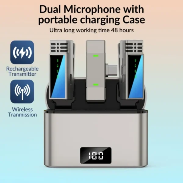 Jmary MW-15 Wireless Microphone with Charge Case, 2 Pack Clip-On Mini Lavalier Lapel Microphone for Video Recording Mic (Type-c) - Image 2