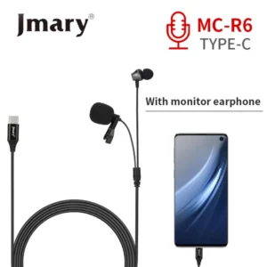 Jmmary (MC-R6) Professional Type-C lavalier microphone with earphone, Noise Reduction, Radio Clear Voice and In-ear headset design