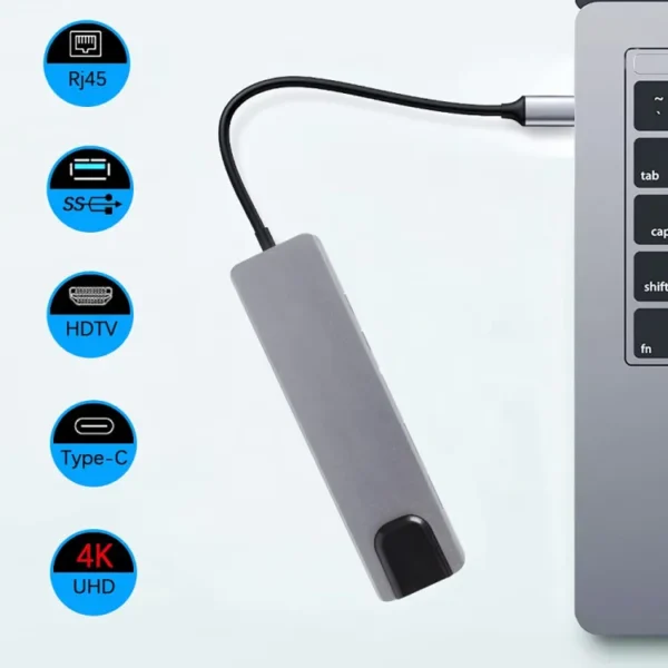 6-in-2 USB-C Hub: 4K HDMI, 2 USB Ports, 1 HDMI Port, PD Dock. Compatible with MacBook and other Type-C devices. - Image 6
