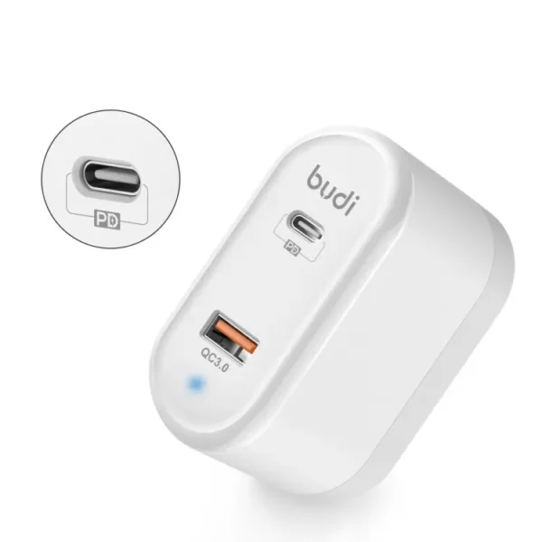 Fast Charger Budi M8J328E QC 3.0 PD-18W Dual USB Fast charging and self protection