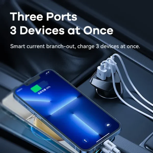Remax Fast Car Charger with 3 USB ports, supports fast charging for mobile phones - Image 3