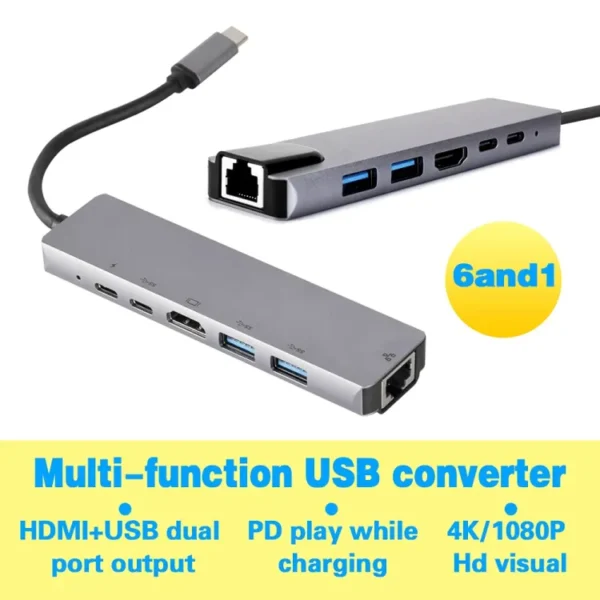 6-in-2 USB-C Hub: 4K HDMI, 2 USB Ports, 1 HDMI Port, PD Dock. Compatible with MacBook and other Type-C devices. - Image 5