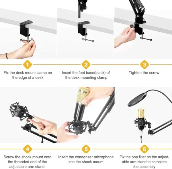 BM800 Condenser Microphone Set with V8 Audio Mixer, Sound Card, Microphone Stand, Double-Layer Pop Filter for Live Streaming, Gaming, Voice Recording, Singing on Smule, and Star Maker - Image 4