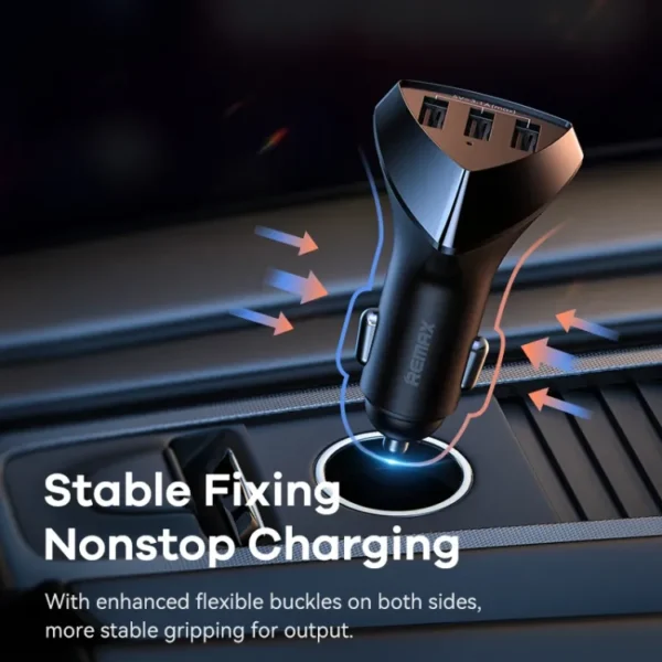 Remax Fast Car Charger with 3 USB ports, supports fast charging for mobile phones - Image 4