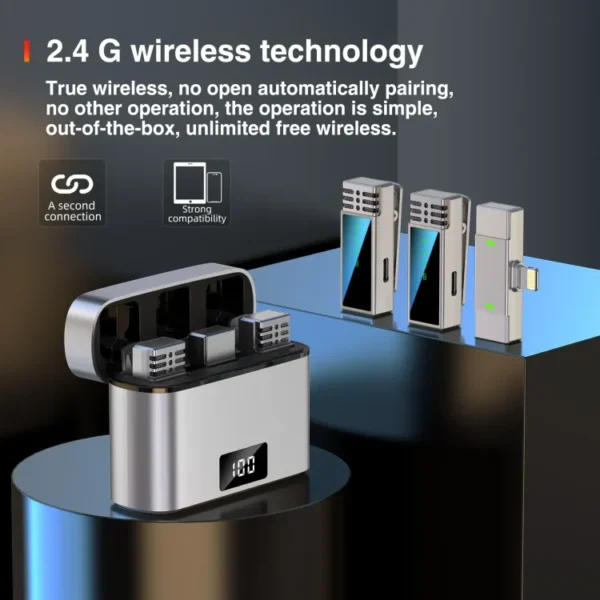 Jmary MW-15 Wireless Microphone with Charge Case, 2 Pack Clip-On Mini Lavalier Lapel Microphone for Video Recording Mic (Type-c) - Image 4