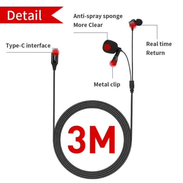Jmmary (MC-R6) Professional Type-C lavalier microphone with earphone, Noise Reduction, Radio Clear Voice and In-ear headset design - Image 3