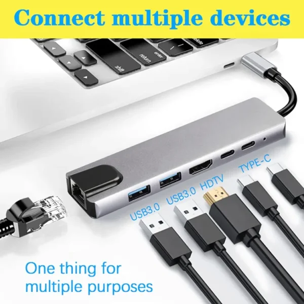 6-in-2 USB-C Hub: 4K HDMI, 2 USB Ports, 1 HDMI Port, PD Dock. Compatible with MacBook and other Type-C devices. - Image 4