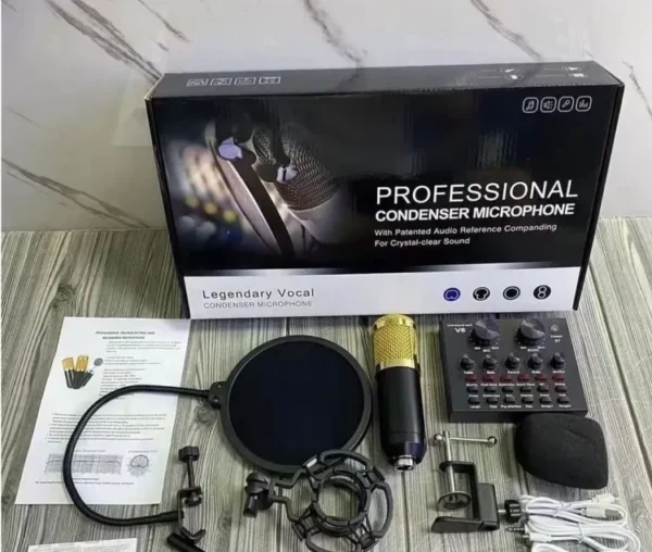BM800 Condenser Microphone Set with V8 Audio Mixer, Sound Card, Microphone Stand, Double-Layer Pop Filter for Live Streaming, Gaming, Voice Recording, Singing on Smule, and Star Maker - Image 2