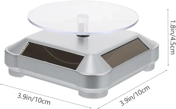 Silver rotating turntable stand with 360-degree motorized feature for showcasing items. Also functions as a cellphone holder and includes UV LED lights for rosin curing - Image 8