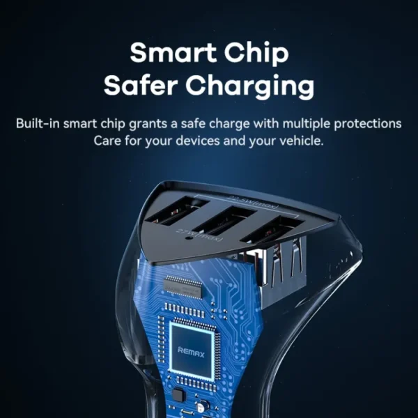 Remax Fast Car Charger with 3 USB ports, supports fast charging for mobile phones - Image 5