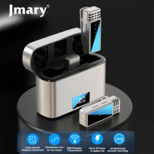 Jmary MW-15 Wireless Microphone with Charge Case, 2 Pack Clip-On Mini Lavalier Lapel Microphone for Video Recording Mic (Type-c)