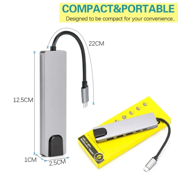 6-in-2 USB-C Hub: 4K HDMI, 2 USB Ports, 1 HDMI Port, PD Dock. Compatible with MacBook and other Type-C devices. - Image 2