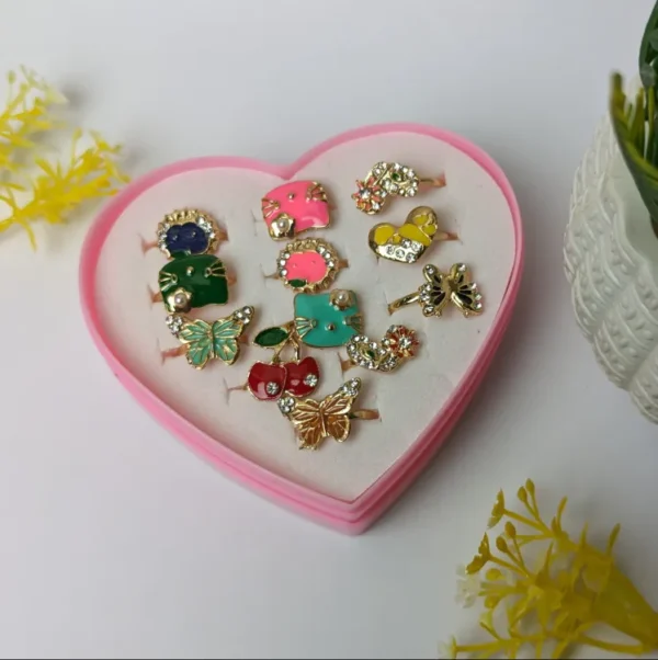 Multi-Piece Kids Cartoon Candy Rings Set - Flower, Rainbow, and Animal Shapes - Colorful Mix Jewelry Rings for Girls - Adjustable and Cute Pretend Play Makeup Toys - Perfect Gift for Girls - Image 9