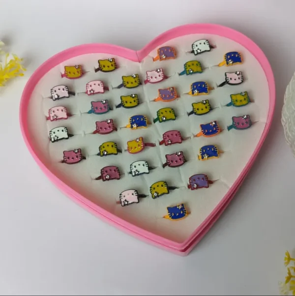 Multi-Piece Kids Cartoon Candy Rings Set - Flower, Rainbow, and Animal Shapes - Colorful Mix Jewelry Rings for Girls - Adjustable and Cute Pretend Play Makeup Toys - Perfect Gift for Girls - Image 3