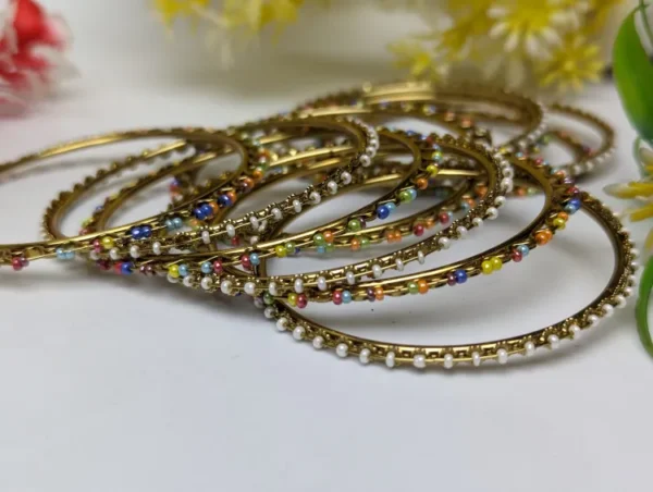 Stylish Gold-Plated Bangles with Colorful Pearls - Set of 12 Bangles for Women and Girls - Image 6