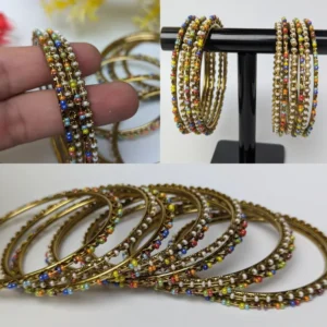 Stylish Gold-Plated Bangles with Colorful Pearls - Set of 12 Bangles for Women and Girls