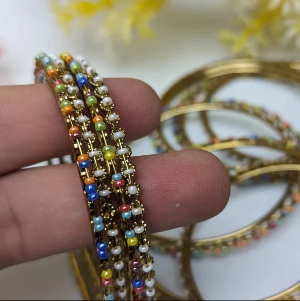 Stylish Gold-Plated Bangles with Colorful Pearls - Set of 12 Bangles for Women and Girls - Image 7